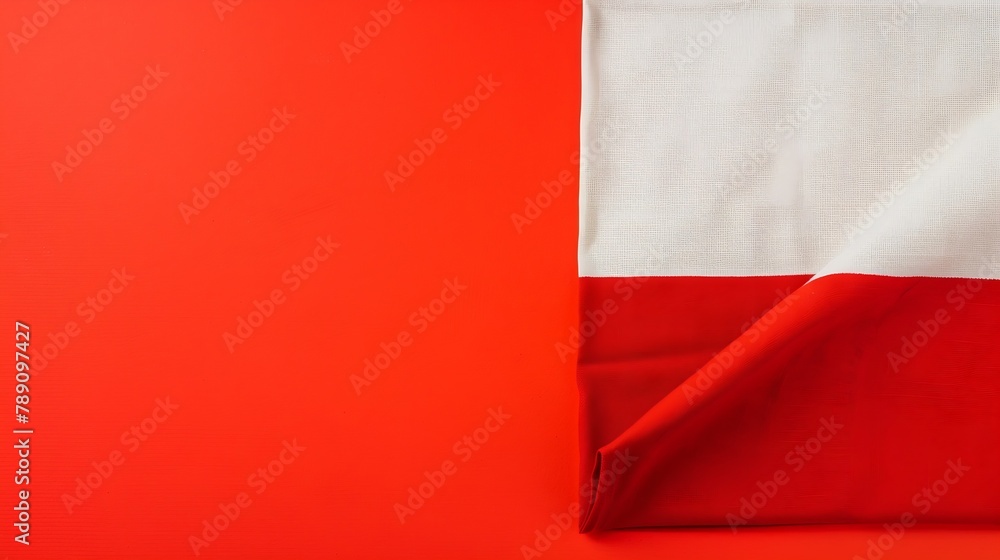 Aufkleber top view with red empty kitchen napkin isolated on table background Folded cloth for mockup with copy space Flat lay Minimal style : Generative AI