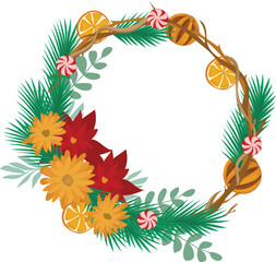 Christmas wreath cartoon on a transparent background.
