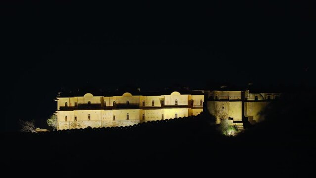 18th-century Nahargarh Fort, Jaipur, India. Nahargarh Fort Was Strong Defence Ring For City. Also Name Of Fort Is Abode Of Tigers. Popular Travel Destination. Nahargarh Fort In Night Illumination.