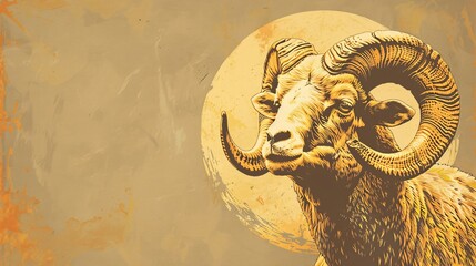 Eid al-Adha flyer: Ram or sheep sacrifice theme, space for text. Ideal for posters, postcards.