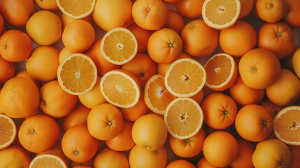 pile of fresh orange fruit flat lay photo for background fresh fruit top view angle or flat lay :...