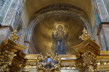 11th century fresco above the altar depicting the Mother of God in St. Sophia Cathedral in Kyiv.