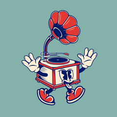Retro character design of a gramophone