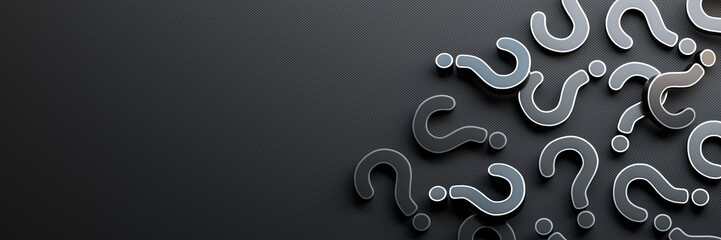 Black question mark on black background with empty copy space on left side, FAQ Concept. 3D Rendering