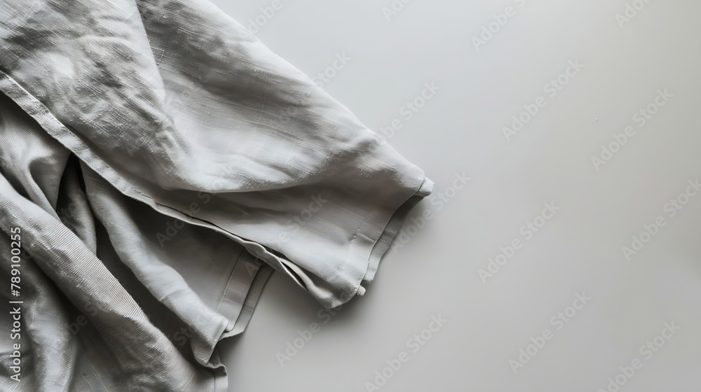 Poster top view with gray kitchen napkin isolated on table background Folded cloth for mockup with copy space Flat lay Minimal style : Generative AI