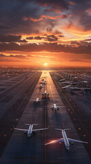 Airport Runway: A Detailed Guide to Planespotting at Sunset - obrazy, fototapety, plakaty