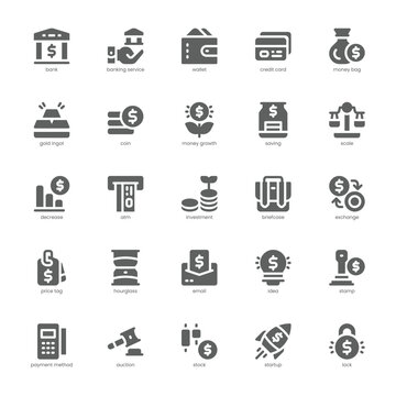 Banking Service icon pack for your website, mobile, presentation, and logo design. Banking Service icon glyph design. Vector graphics illustration and editable stroke.