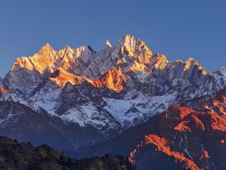 Obraz premium Mountain Majesty: Sun-Kissed Peaks in Azure Skies