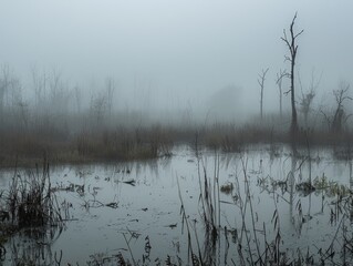 Mist hung low over the marsh