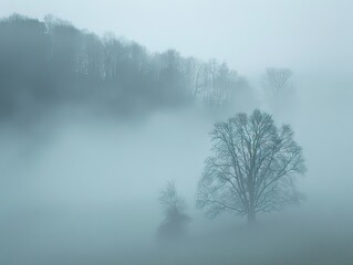 Obraz na płótnie Canvas Ghostly Fog: Obscured Landscapes Shrouded in Mist