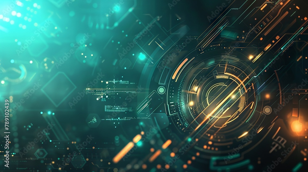 Poster futuristic digital network interface overlay on abstract blue circuitry - conceptual technology back