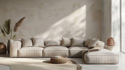 Fototapeta na wymiar Modern multifunctional corner sofa in an eco-friendly minimalist design, set against an isolated backdrop