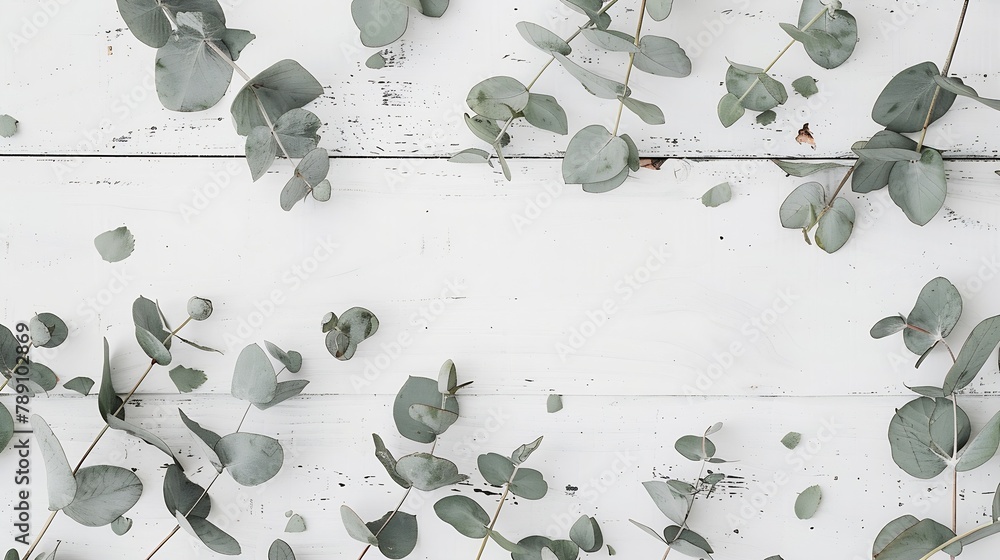 Poster eucalyptus branches and leaves on wooden rustic white background minimal background eucalyptus on wh