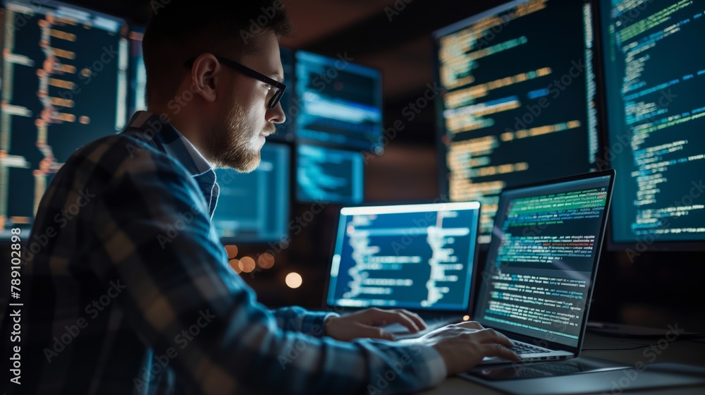 Poster The entrepreneur constantly monitors and verifies data security in the data center, responding to potential threats and improving protection systems to prevent security breaches.