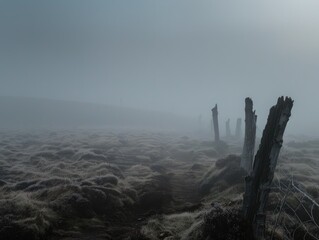 Moorland Mystique: Within the dense fog of the moors - obrazy, fototapety, plakaty