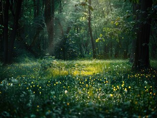 Fototapeta premium Enchanted Clearing: Dancing with Fireflies