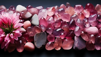 Pink Abstract Background with Crystals and Stones. Aesthetic Design Concept. Crystal SPA and Healing Concept