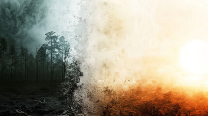 Trees engulfed by smoke and flames in a wildfire. - obrazy, fototapety, plakaty