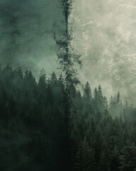 Abstract misty forest scene with a dark and mysterious texture.