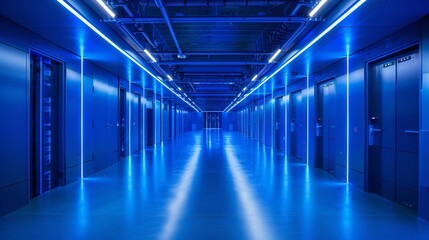 Fototapeta premium liminal space, blue, empty hallway