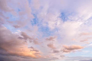 Fototapeten Panoramic view of sunset golden and blue sky nature background. Colorful dramatic sky with cloud at sunset.Sky background.Sky with clouds at sunset. © pinglabel