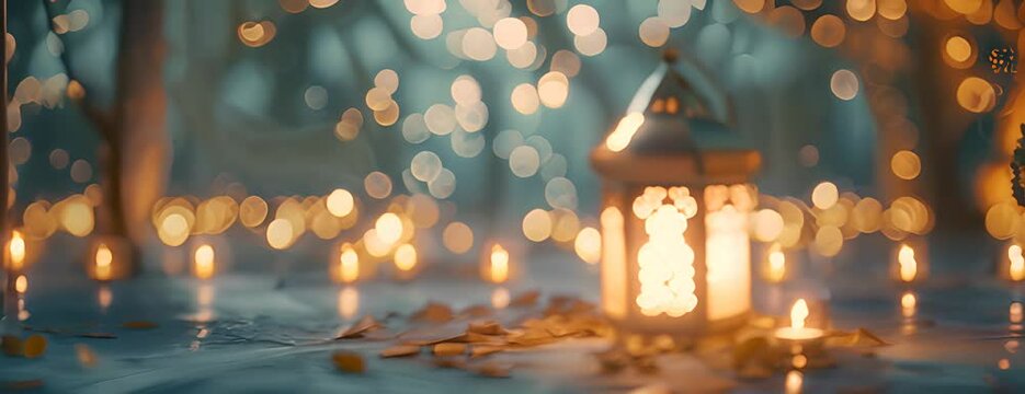 Celebration of islamic eid mubarak and eid al adha lantern in a light background. 4K Video
