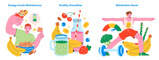 Healthy Snacking set. Vector illustration.