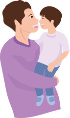 Father and son cartoon illustration on transparent background. 