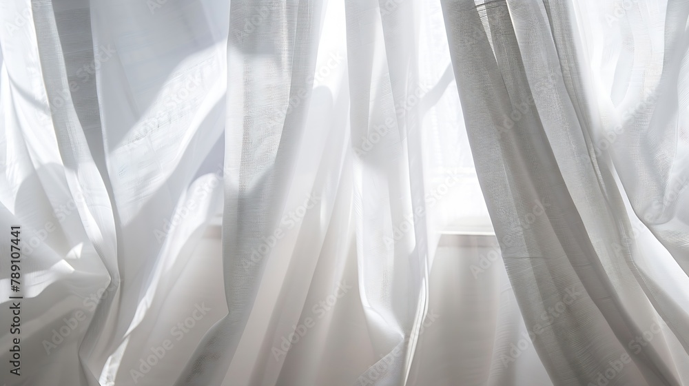 Poster close up of a sheer white window curtains abstract interior scene : generative ai