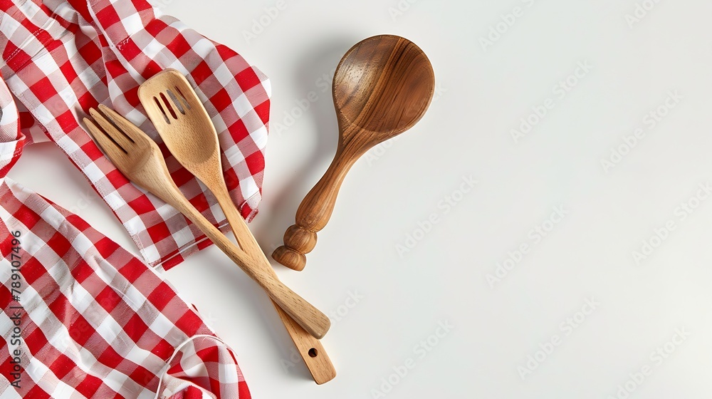 Poster kitchen table cloth cooking towel isolated on white background top view flat lay with copy space : g