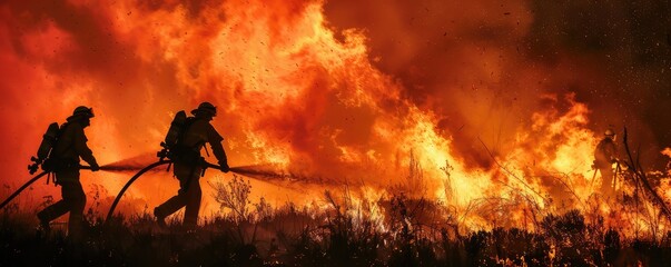 Obraz na płótnie Canvas Experienced Firefighter Extinguishing a Wildland Fire Deep in the Woods. Wear proffessional safe uniform.