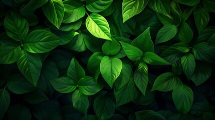Fototapeta premium Green leaves background Green leaves color tone dark in the morning : Generative AI