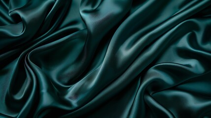 Dark teal green silk satin Shiny smooth fabric Soft folds Luxury background with space for design...