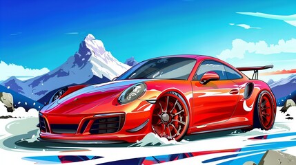 Naklejka premium Colorful cartoon-style sports car, perfect for iPhone wallpaper.