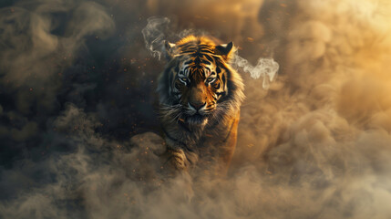 tiger and smoke - obrazy, fototapety, plakaty