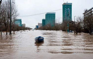 Großstadt Flut Überschwemmung Boot