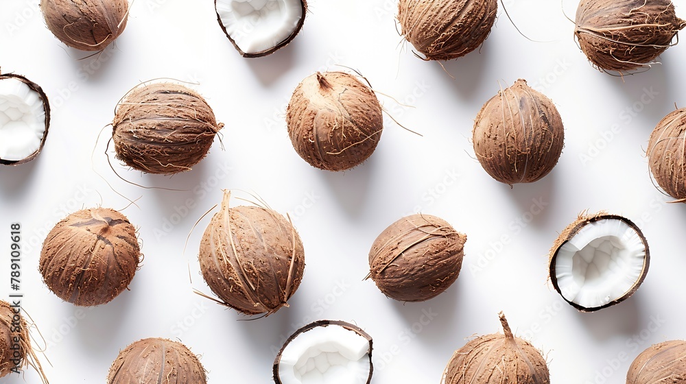 Poster coconut pattern on white background minimal concept flat lay : generative ai