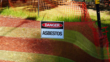 asbestos sign.Asbestos in Sydney park nsw Australia. asbestos danger. closed park.
