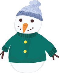 Christmas snowman cartoon on a transparent background.