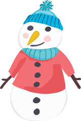 Christmas snowman cartoon on a transparent background.