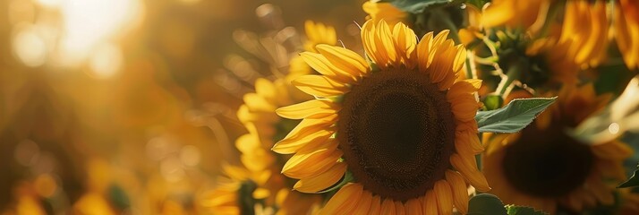 Golden Sunflowers Radiating Warmth in a Vibrant Cluster - obrazy, fototapety, plakaty