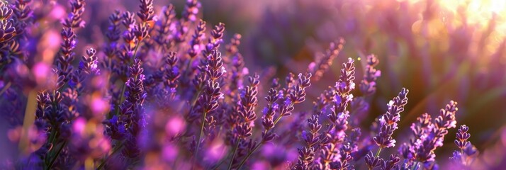 Provencal Countryside: Close-up of a Dense Cluster of Swaying Purple Lavender Blooms in Vibrant Sunlight