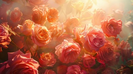 Radiant Roses Basking in Vibrant Sunlight: A Dazzling Cluster Blooming with Warmth and Purity