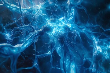 : A network of glowing blue veins pulsing with energy beneath the translucent surface of a colossal, otherworldly lifeform.