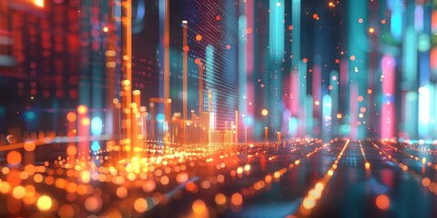 Fototapeta premium A cityscape with bright lights and a lot of movement. The city is full of energy and excitement