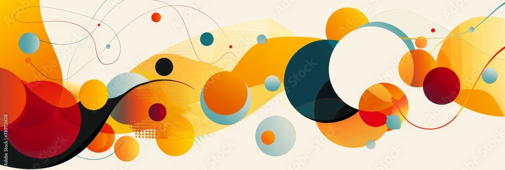 Poster a colorful abstract design with many circles and a wave. the circles are of different sizes and colo