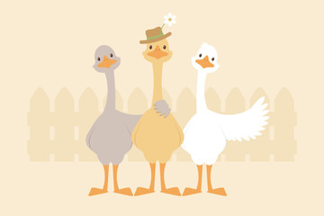 Goose character. Funny geese vector illustration.  - 789113696