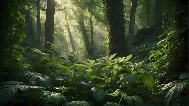 # Prompt 1: Photorealistic Image"An enchanting scene unfolds in the heart of the woods where a mystical green herb stands tall amidst the enchantment. The herb's leaves shimmer with a hint of magic, c