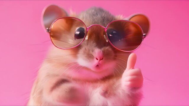 Cheerful Mouse with Shades Flashing a Thumbs Up. Concept Animal Characters, Sunglasses, Thumbs Up Gesture, Cheerful Expressions