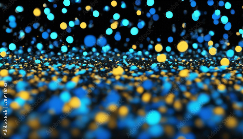 Poster computer confetti 3d black bokeh background blue spots small big widescreen plenty generated renderi